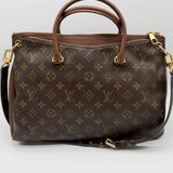LOUIS VUITTON 2016 Pallas Coated Canvas Brown Top Handle Monogram Satchel