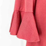 ST. JOHN Women's Red Size 12 Boatneck Ruffled Long Sleeve