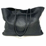 Quince Black Large Woven Leather Tote