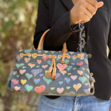 Dooney & Bourke Y2K Scribble Hearts Coated Canvas Multi-black Tote Satchel