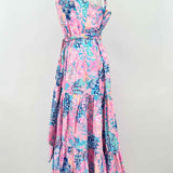 Lilly Pulitzer Women's Blue Pink Size 12 Tiered Coral Dress