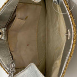 Saks 5th Ave Silver Gold Half Circle Woven Clutch