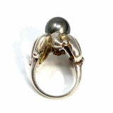 Estate size 6.5 Silver Octopus Tahitian Pearl Ring