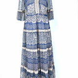johnny was Women's Blue Beige Size PM Tiered Mesh Lace Dress
