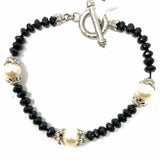Gabriel & Co .925 Sterling Black Ivory Beaded 8 in Pearl Bracelet