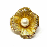 Christian Dior Gold Plated Flower Pearl Strass Brooch