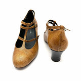 Dries Van Noten Women's Brown Size 39/8.5 T-Strap Leather Pebbled Heels