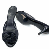 Chanel Women's Black Size 38.5/8 Kitten Heel Leather Mesh Camelia Sandals