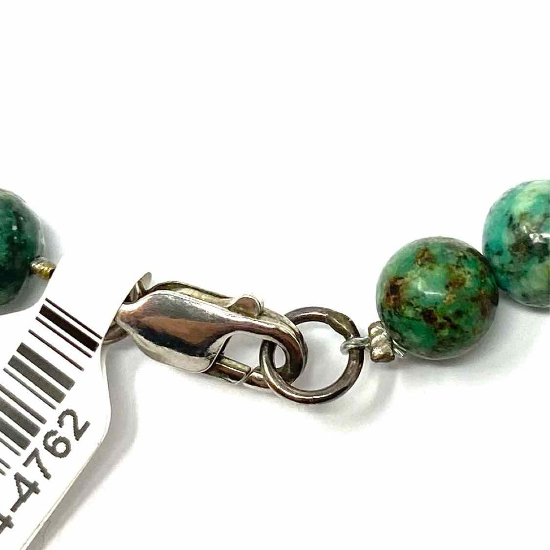 Estate Matte Turquoise Green Beaded .925 Sterling 19" Necklace