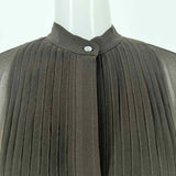 Theory Women's Brown Size S Button Down Silk Blend Ruffled Long Sleeve
