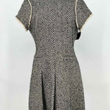 cinq a sept Women's Black Beige Size 8 Pleated Tweed Dress