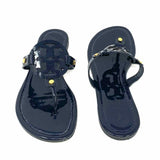 Tory Burch Miller Women's Navy Size 8 Patent Leather Logo Flip-Flops