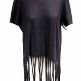 W by Worth Women's Black Size M Crew Fringe T-shirt