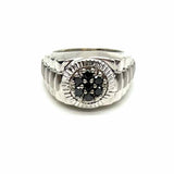 Estate size 8 925 Silver Ribbed Watch Black Stone Ring