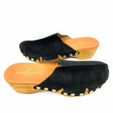 Sole Terra Women's Black Beige Size 38/8 Clog Suede Studded Mules