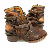 Freebird Crue Women's Brown Size 7 Covered Leather Strappy Covered Bootie