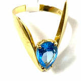 Estate Blue Topaz Size 7.5 14K Gold Pear Shape Geometric Ring