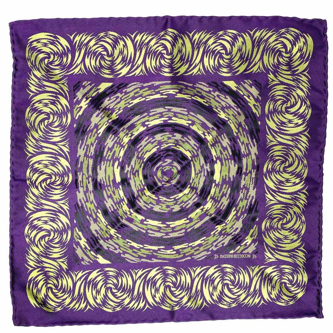 Massimo Bizzocchi Silk Purple Green Square 12.5" Abstract Scarf