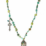 Statement Teal Silver Tone Beaded Pendant Necklace
