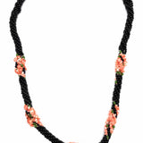 Statement Beaded 30"Chunky Onyx & Coral Necklace