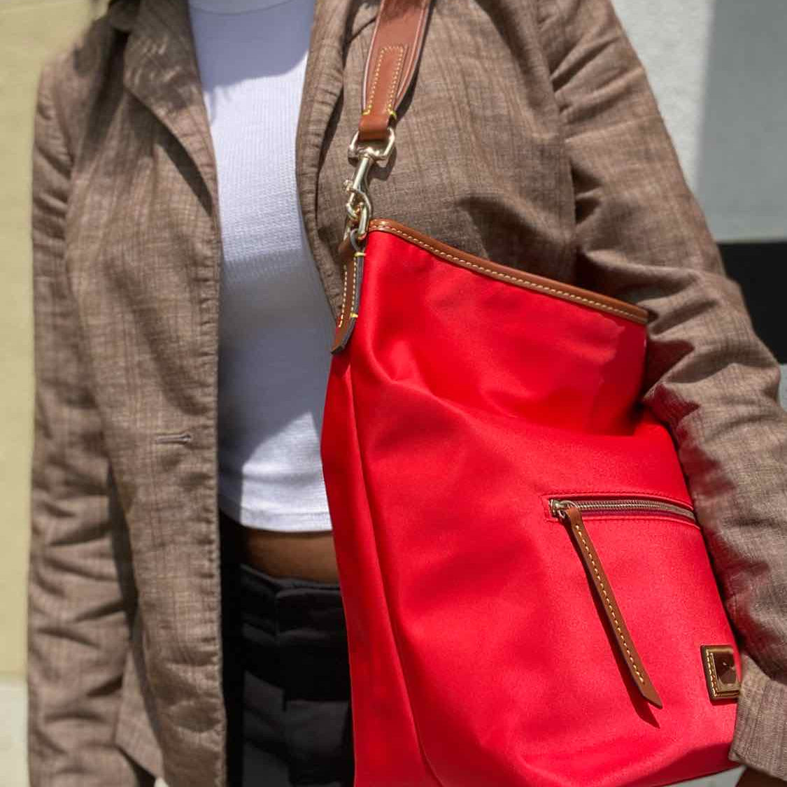 Dooney & Bourke Wayfarer Hobo Nylon Red Zip Tote Shoulder Bag
