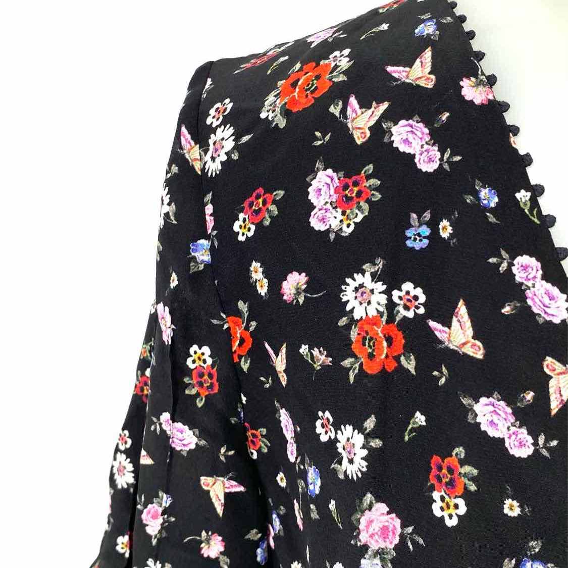 The Kooples Women's Black Size M Short Sleeve Silk Floral Dress