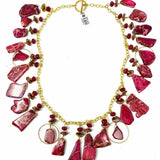 Gold Tone Pink Chunky 24.5" Jasper Necklace