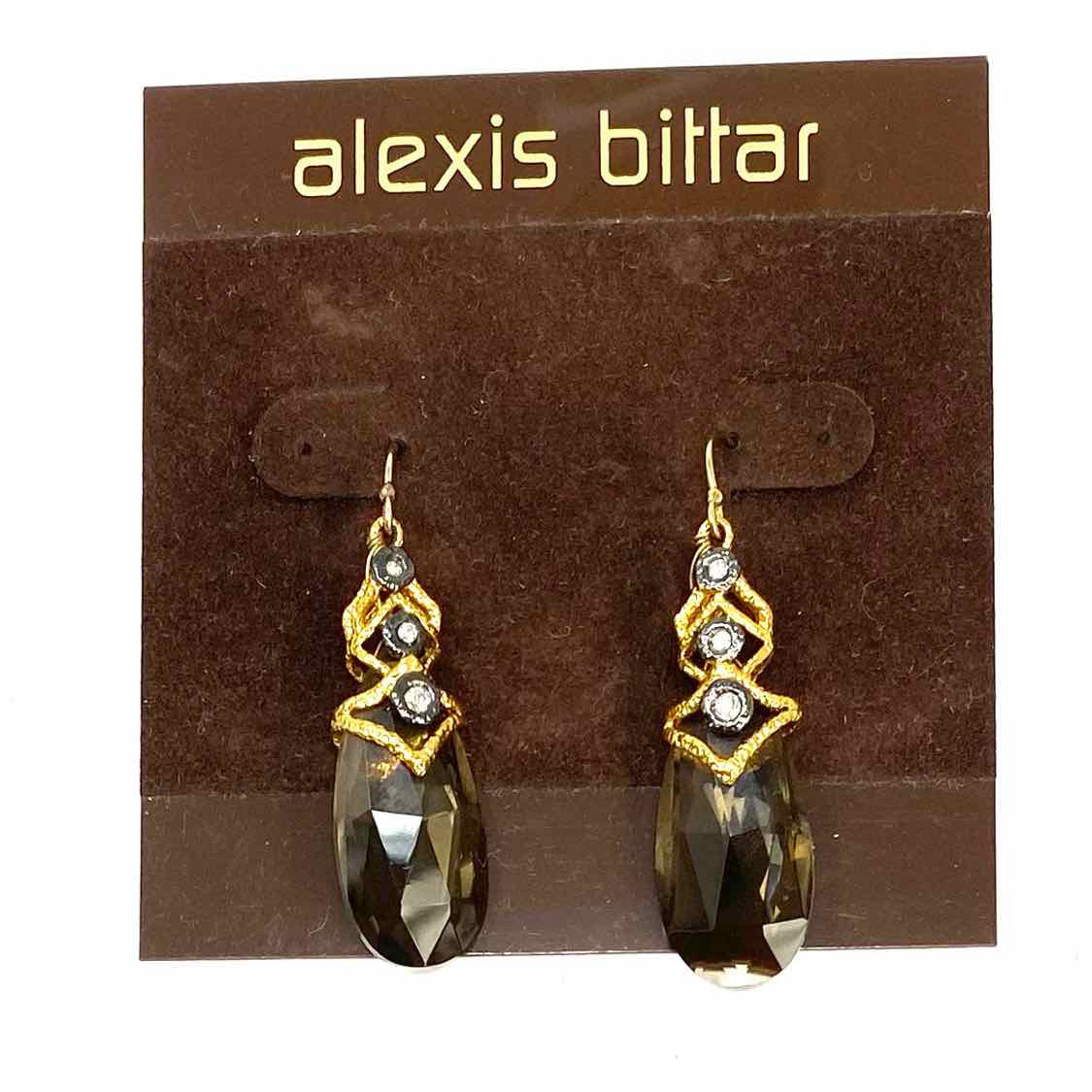 Alexis Bittar Lucite Gray Gold Tone Dangle Teardrop Earrings