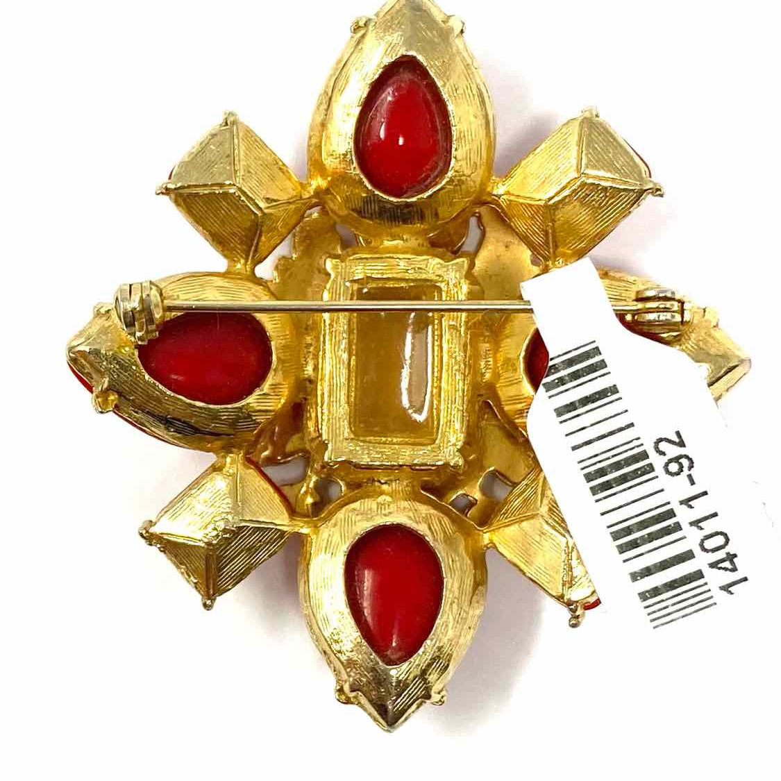 Estate Red Gold Tone Crest Brooch