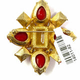 Estate Red Gold Tone Crest Brooch