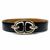 Hermes 1996 Silver Tone Chain d'ancre Buckle 27"/XS Black Brown Leather Belt Kit