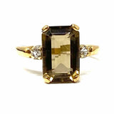 Estate size 7.5 10K Yellow Gold Emerald Cut Solitaire Smokey Quartz Ring
