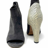 Vince Women's Gray/Cream Size 10 Open Toe Suede Snake Print Made in Italy Bootie