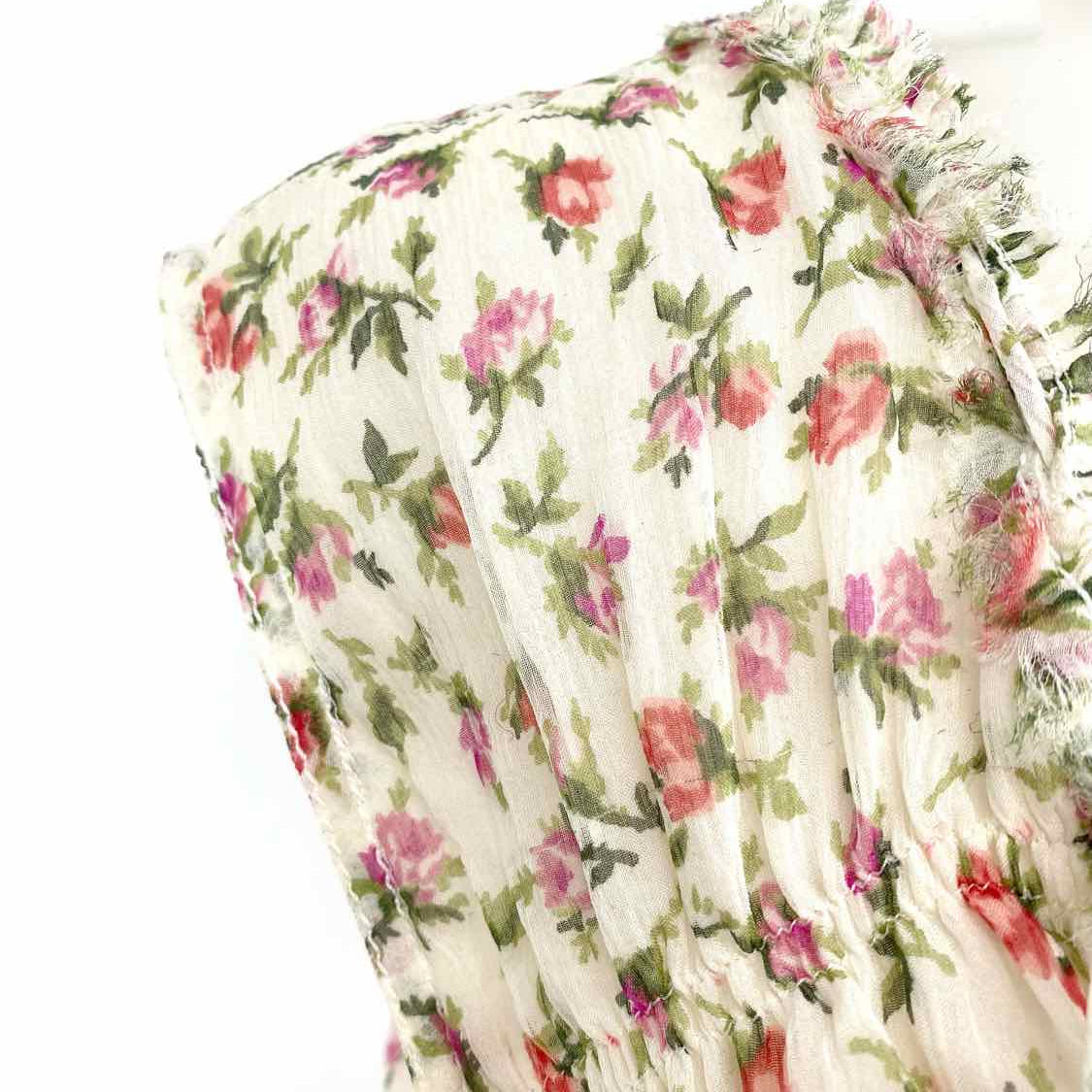 Prada Women's Cream Multi-Color Size 44/8 V-Neck Silk Floral Sleeveless