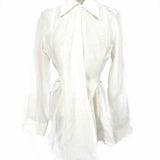 Max Mara Women's White Size 6/S Linen Front Tie Made in Italy Long Sleeve