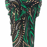 DKNY Women's Black Green Size L 1/2 Button Abstract Sleeveless
