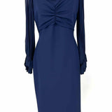 Chiara Boni Le Petit Robe Women's Blue Size L Long Sleeve Gathered Dress