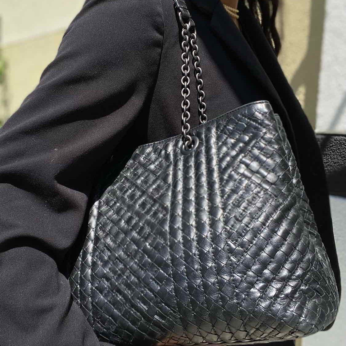 Bottega Veneta Black Square Intrecciato Quilted Leather Tote