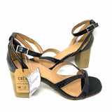 Crevo Women's Blonde Size 9.5 Block Heel Leather Croc Embossed Sandals