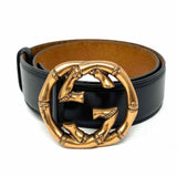 Gucci GG Rose Gold Tone Bamboo Style Buckle Size 30/75 XS Black Belt