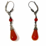 Estate 925 Sterling Silver Red Beaded 20" Leaf Earring & Necklace Jewelry Set