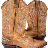 Justin Women's Light Brown Size 8.5 Cowboy Leather Embroidered Boots