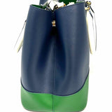 Lauren Ralph Lauren Marcy Large Navy Green Tote Color Block Leather Satchel