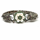 Estate 925 Sterling Silver 7" Dragon Emerald Pearl Marcasite Bracelet