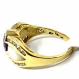 Estate Oval Amethyst Teardrop Mother of Pearl Size 8.5 14k Gold Ring