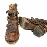 Freebird Crue Women's Brown Size 7 Covered Leather Strappy Covered Bootie