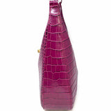 Longchamp La Roseau Purple Croc Embossed Leather Shoulder Bag