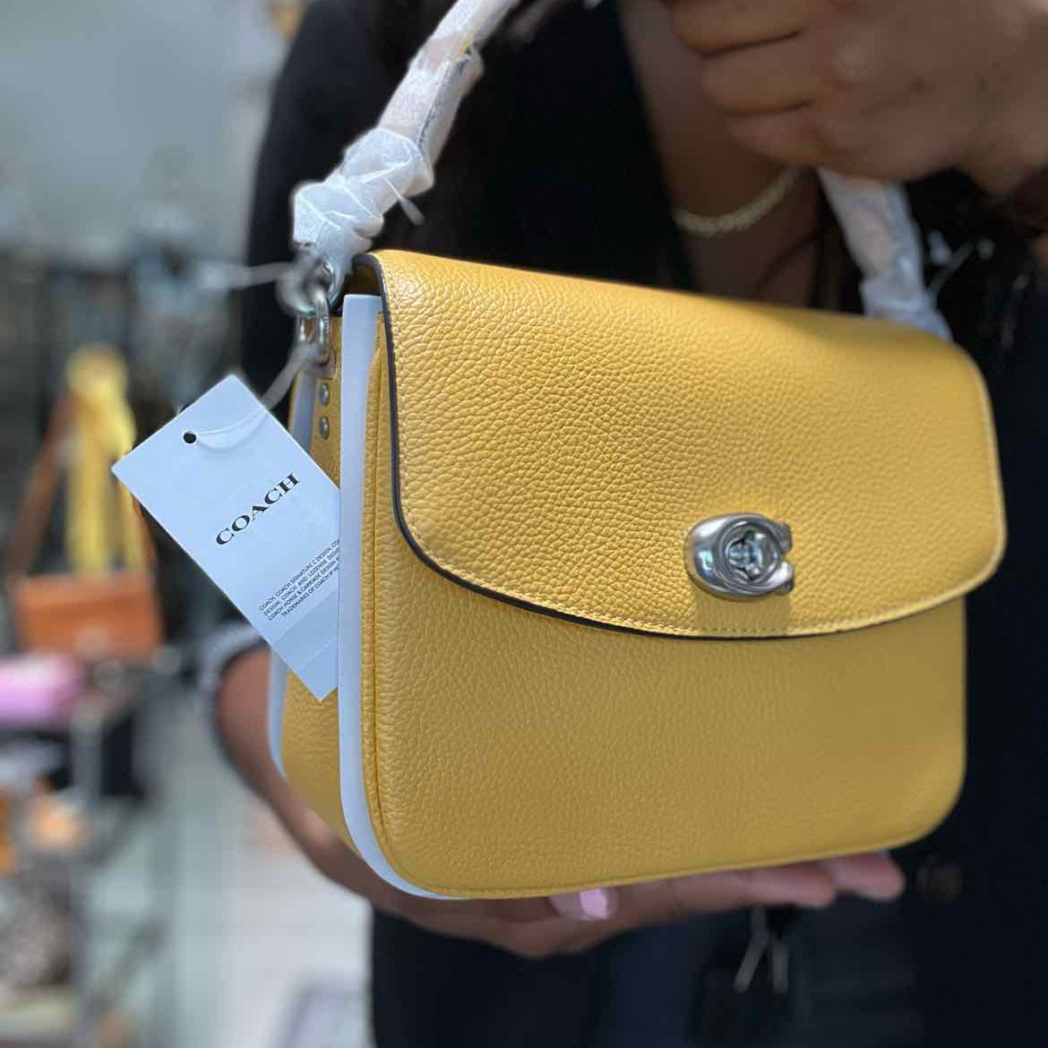 Coach Cassie 19 Yellow Flap Turnlock Pebbled Leather Crossbody