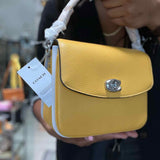 Coach Cassie 19 Yellow Flap Turnlock Pebbled Leather Crossbody
