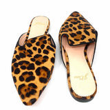 J Crew Women's Black Brown Size 8.5 Pointed Calf Hair Leopard Mules